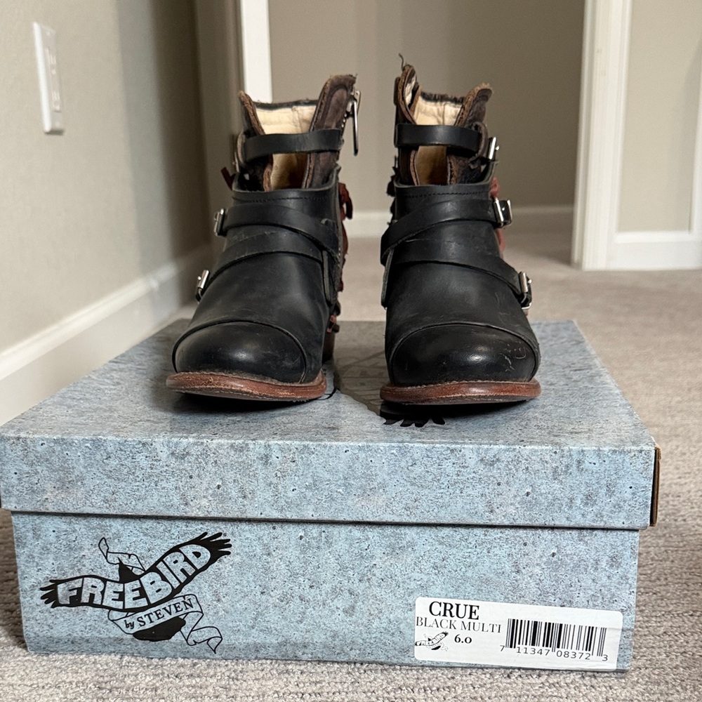 CRUE Freebird by Steven Black and Brown Buckle Boots with Red-lacing at the back